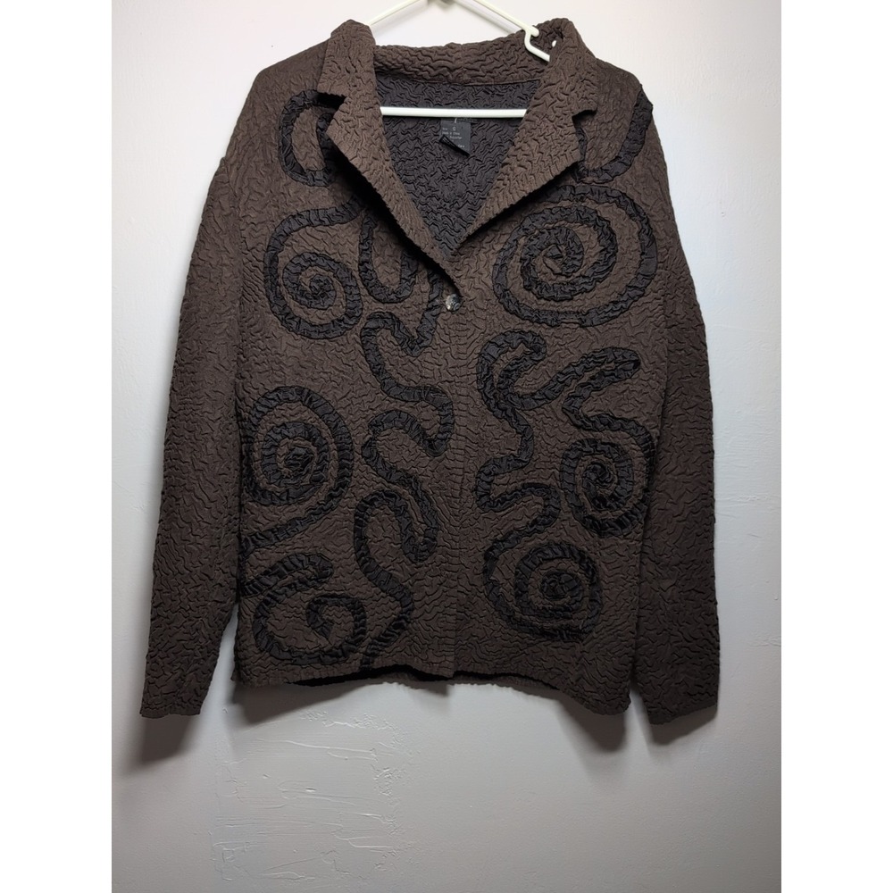 TALLY HO - LADIES Small STRETCHY Brown BUTTON FRONT JACKET/Top - DIFFERENT